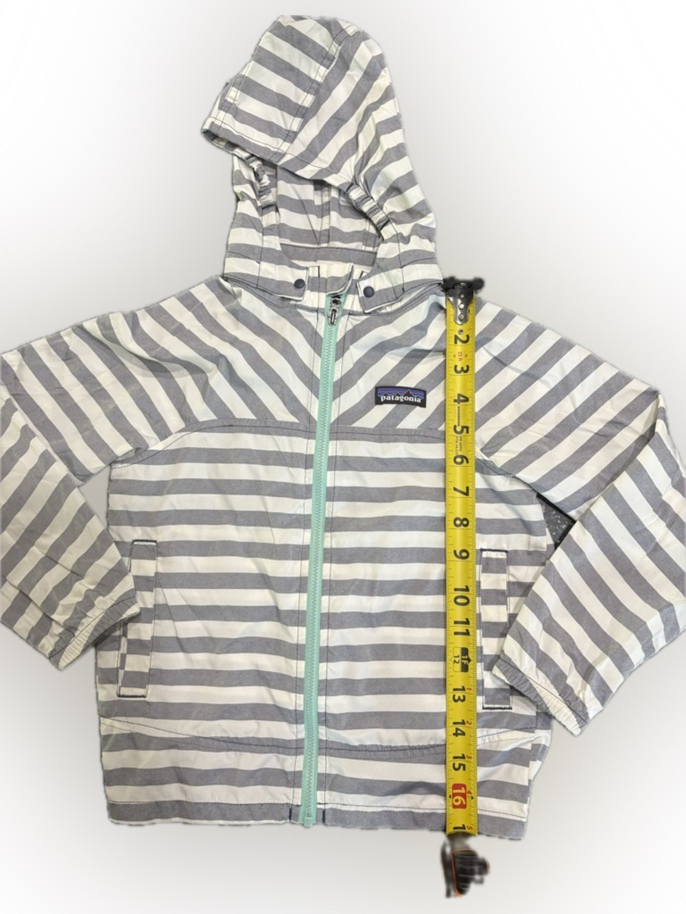 Patagonia Gray & White Striped Jacket with Multicolor Logo